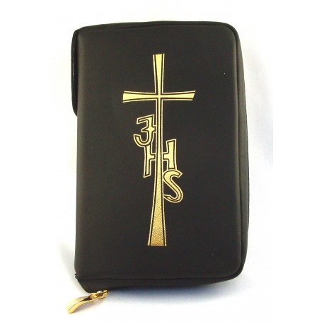 Custodia Liturgia delle ore 4 volumi in pelle  "Croce e JHS" in foglia oro - 7245H1