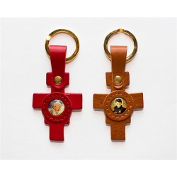 0305B - Portachiave in cuoio a forma croce di S.Damiano