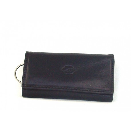 Portachiavi - portafoglio con ganci e anello in pelle bovina tamponata a mano - 650017/3T